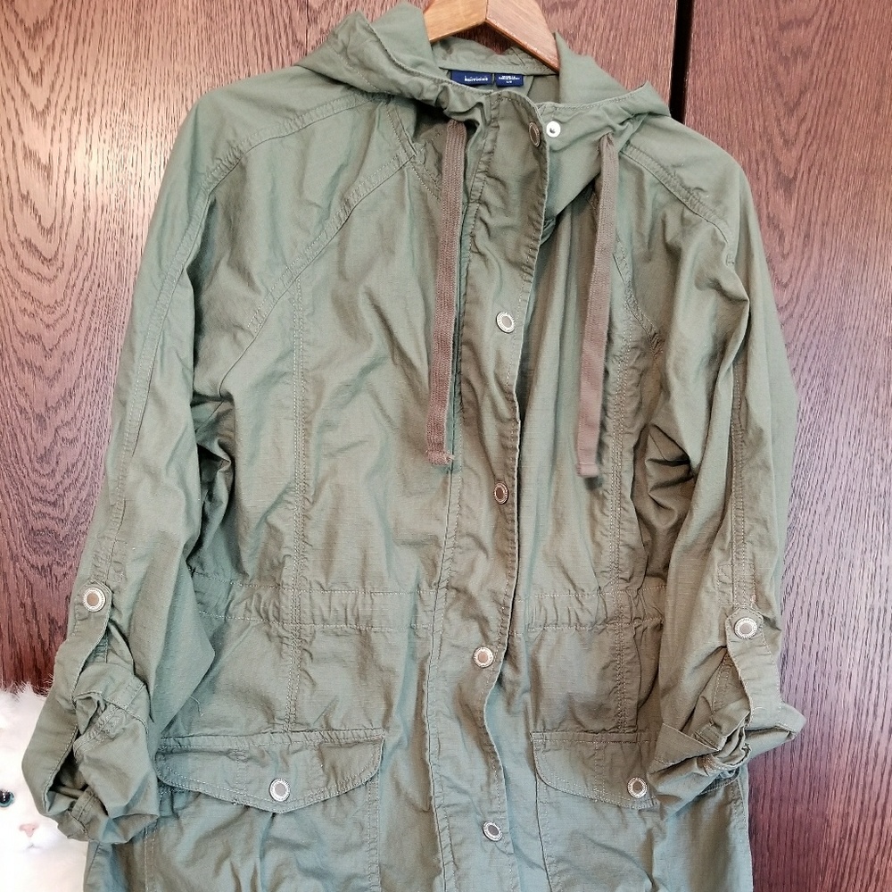 Basic Editions Hooded Spring Jacket In Olive Green - image 2